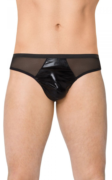 Мужские трусы-стринги из сетки и материала wet-look Мужские трусы-стринги из сетки и материала wet-look