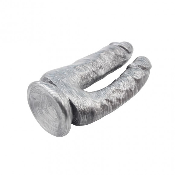 Серебристый анально-вагинальный фаллоимитатор Dick Cumming - 18 см. Серебристый анально-вагинальный фаллоимитатор Dick Cumming - 18 см.