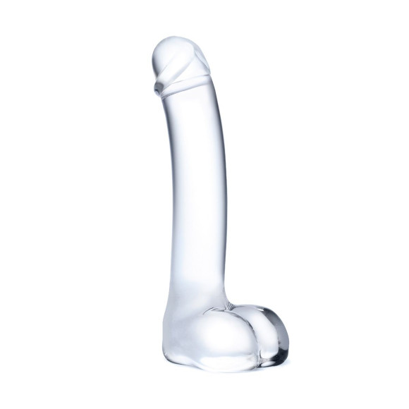 Прозрачный стеклянный фаллос с мошонкой Curved G-Spot - 18 см. Прозрачный стеклянный фаллос с мошонкой Curved G-Spot - 18 см.
