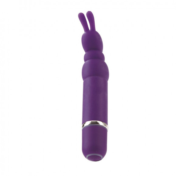 Фиолетовый вибромассажёр с зайчиком на кончике Bounding Bunny - 10,7 см.