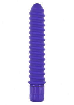 Фиолетовый вибромассажер FUNKY RIBBED VIBE - 15 см.