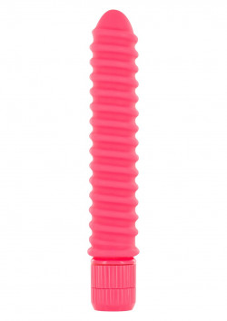 Розовый вибромассажер FUNKY RIBBED VIBE - 15 см.