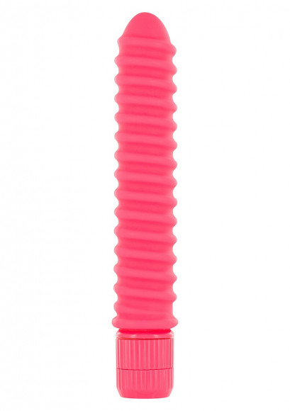 Розовый вибромассажер FUNKY RIBBED VIBE - 15 см.