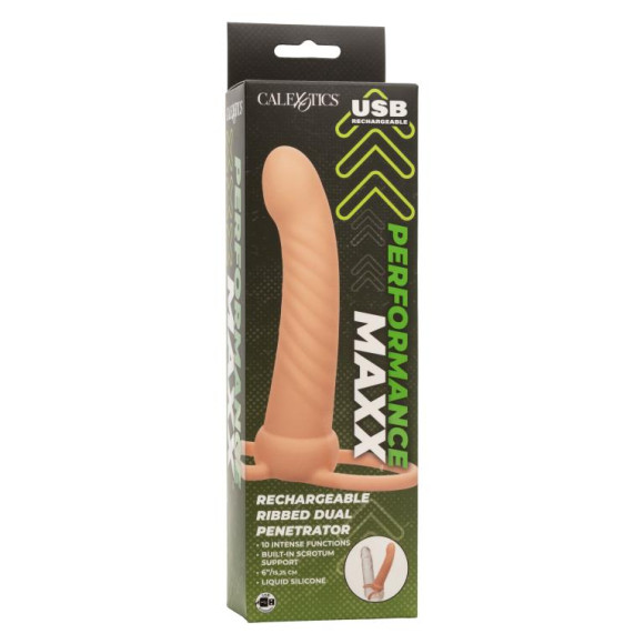 Телесная насадка для двойного проникновения Rechargeable Ribbed Dual Penetrator с вибрацией Телесная насадка для двойного проникновения Rechargeable Ribbed Dual Penetrator с вибрацией