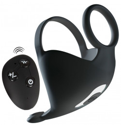 Черная вибронасадка для эрекции и стимуляции мошонки Cock ring with RC ball massager