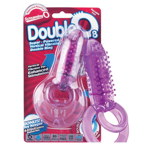 Фиолетовое виброкольцо с подхватом мошонки DOUBLE O 8 PURPLE Фиолетовое виброкольцо с подхватом мошонки DOUBLE O 8 PURPLE