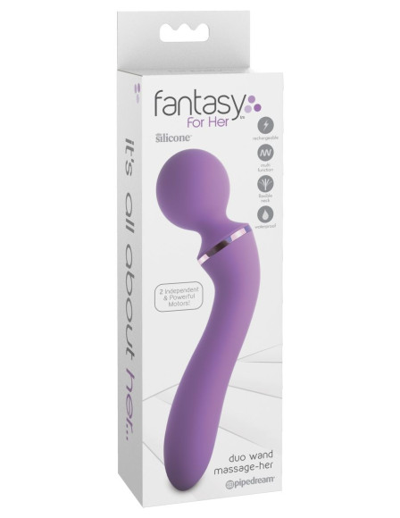Фиолетовый двусторонний вибростимулятор Duo Wand Massage-Her - 19,6 см. Фиолетовый двусторонний вибростимулятор Duo Wand Massage-Her - 19,6 см.