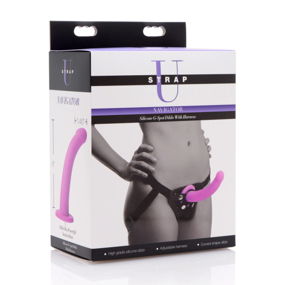 Лиловый поясной страпон Navigator Silicone G-Spot Dildo with Harness - 17,8 см. Лиловый поясной страпон Navigator Silicone G-Spot Dildo with Harness - 17,8 см.