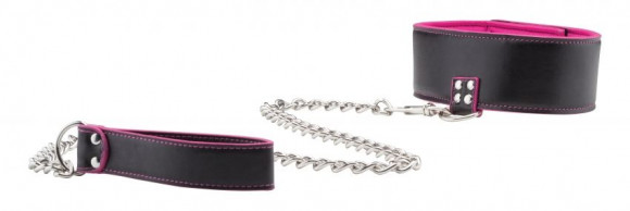 Чёрно-розовый двусторонний ошейник с поводком Reversible Collar with Leash Чёрно-розовый двусторонний ошейник с поводком Reversible Collar with Leash