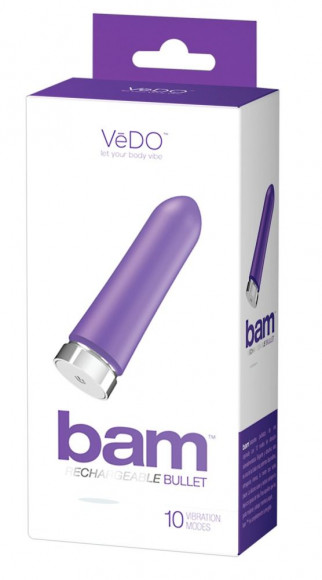 Фиолетовая перезаряжаемая вибропуля VeDO Bam - 9,7 см. Фиолетовая перезаряжаемая вибропуля VeDO Bam - 9,7 см.