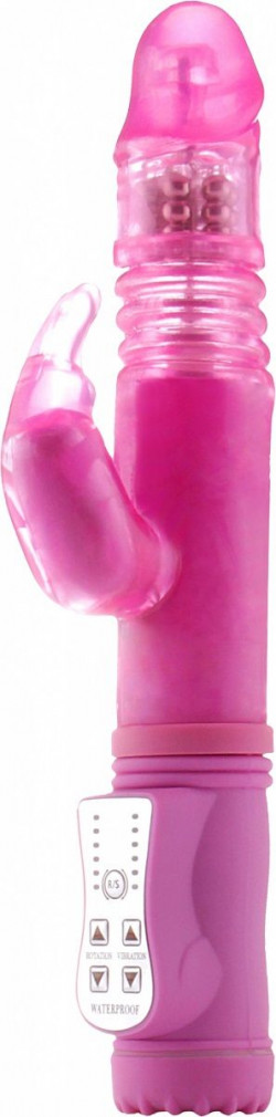 Розовый вибратор Thrusting Rabbit с клиторальным стимулятором - 26 см.