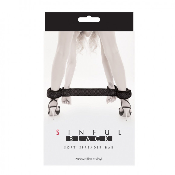 Чёрная виниловая распорка для ног Soft Spreader Bar с манжетами для рук