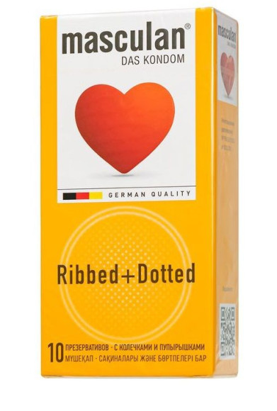 Презервативы с колечками и пупырышками Masculan Ribbed+Dotted - 10 шт. Презервативы с колечками и пупырышками Masculan Ribbed+Dotted - 10 шт.
