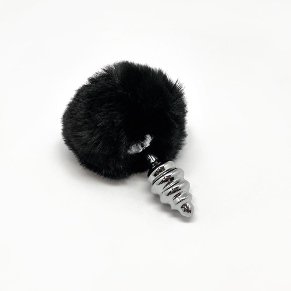 Серебристая анальная пробка с черным хвостиком Metal Anal Fluffly Twist Plug S Серебристая анальная пробка с черным хвостиком Metal Anal Fluffly Twist Plug S