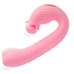 Розовый вибратор Selove Campanula с вращающимся стимулятором клитора - 18,2 см.