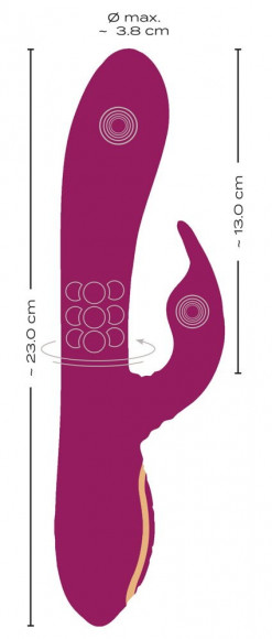 Фиолетовый вибратор 3 Function Vibrator с вращением бусин - 23 см.