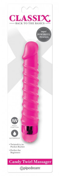Розовый вибромассажер с винтовыми ребрышками Candy Twirl Massager - 16,5 см. Розовый вибромассажер с винтовыми ребрышками Candy Twirl Massager - 16,5 см.