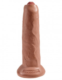 Кофейный необрезанный фаллоимитатор на присоске 9  Uncut Cock - 25,4 см.