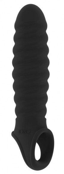 Чёрная ребристая насадка Stretchy Penis Extension No.32 Чёрная ребристая насадка Stretchy Penis Extension No.32
