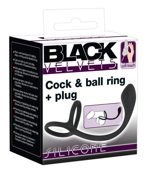Эрекционное кольцо с утяжкой на мошонку и анальным плаг Black Velvets Эрекционное кольцо с утяжкой на мошонку и анальным плаг Black Velvets