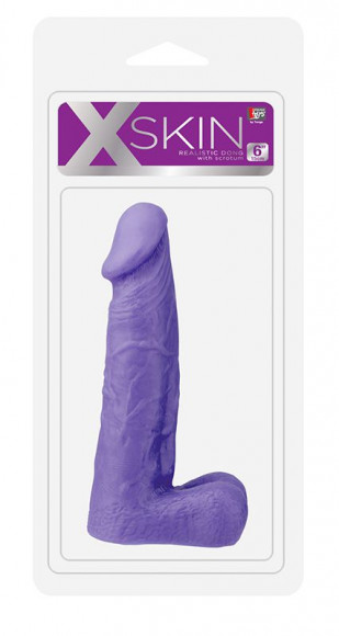 Фиолетовый фаллоимитатор XSKIN 6 PVC DONG с мошонкой - 15 см. Фиолетовый фаллоимитатор XSKIN 6 PVC DONG с мошонкой - 15 см.