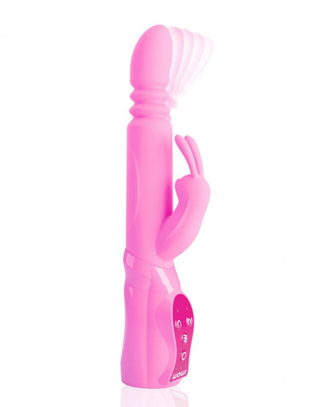Розовый вибромассажёр с клиторальным зайчиком WOW! G-MOTION RABBIT - 26 см.