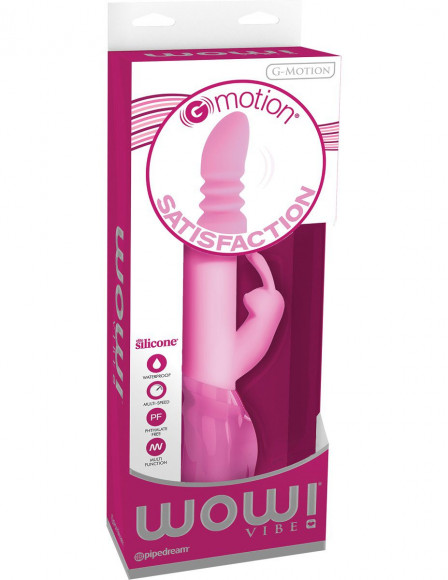 Розовый вибромассажёр с клиторальным зайчиком WOW! G-MOTION RABBIT - 26 см.