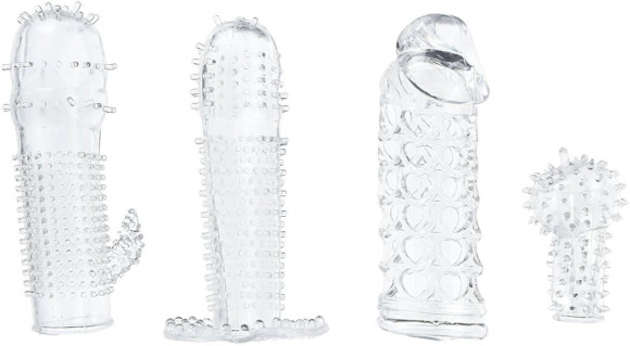 Набор из 4 насадок на член Pleasured Penis Enhancement Sleeve 4 Pack Набор из 4 насадок на член Pleasured Penis Enhancement Sleeve 4 Pack