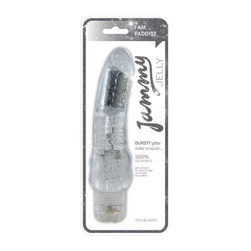 Прозрачный вибратор с блёстками JAMMY JELLY BURSTY GLITTER - 20 см. Прозрачный вибратор с блёстками JAMMY JELLY BURSTY GLITTER - 20 см.