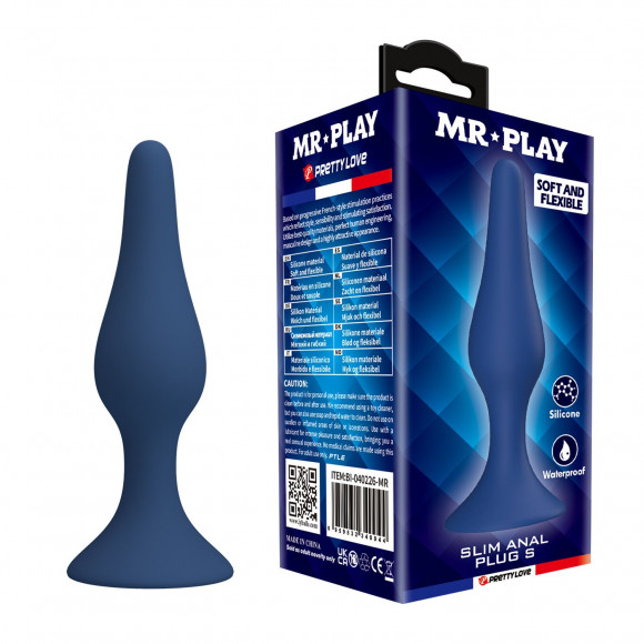 Синяя анальная пробка Slim Anal Plug S - 10,3 см.
