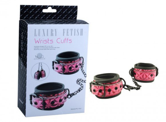 Розово-чёрные кожаные наручники Wrists Cuffs с геометрическим узором Розово-чёрные кожаные наручники Wrists Cuffs с геометрическим узором