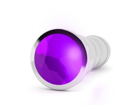Серебристая фигурная анальная пробка R10 RICH Gold/Purple с фиолетовым кристаллом - 14,5 см. Серебристая фигурная анальная пробка R10 RICH Gold/Purple с фиолетовым кристаллом - 14,5 см.