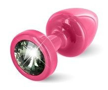 Розовая пробка с чёрным кристаллом ANNI round Pink T1 Black Diamond - 6 см. Розовая пробка с чёрным кристаллом ANNI round Pink T1 Black Diamond - 6 см.