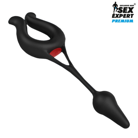Черная вибронасадка Sex Expert с анальной втулкой Черная вибронасадка Sex Expert с анальной втулкой