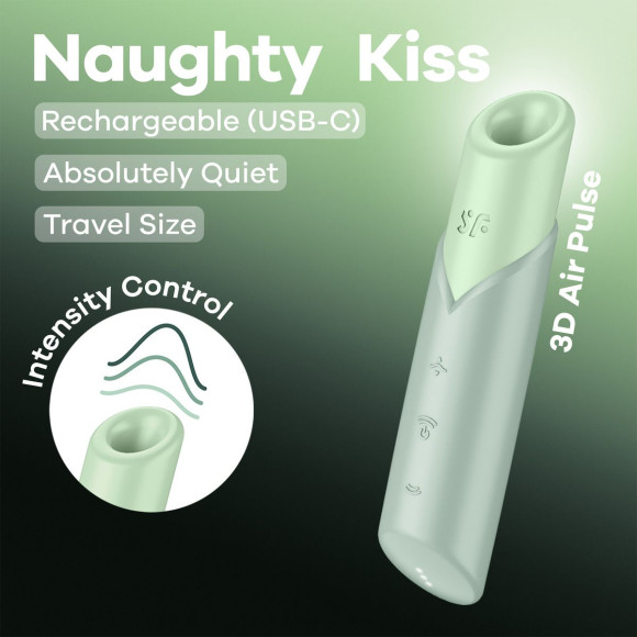 Зеленый вакуумный стимулятор Naughty Kiss