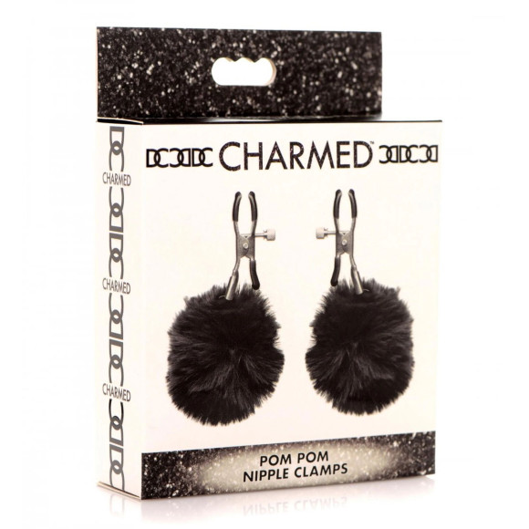 Зажимы для сосков с черным помпонами Pom Pom Nipple Clamps Зажимы для сосков с черным помпонами Pom Pom Nipple Clamps