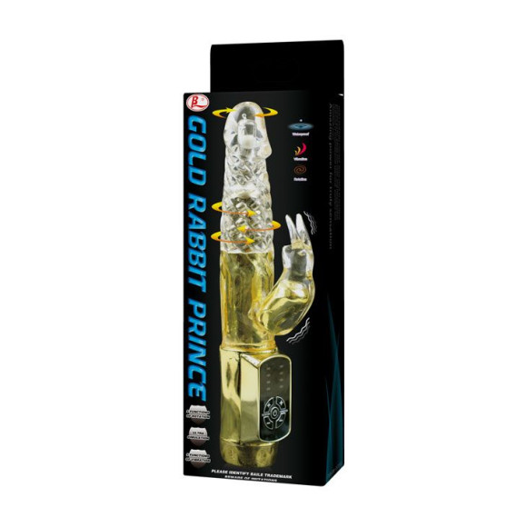 Золотистый вибратор Gold Rabbit Prince с ротацией - 21,5 см. Золотистый вибратор Gold Rabbit Prince с ротацией - 21,5 см.