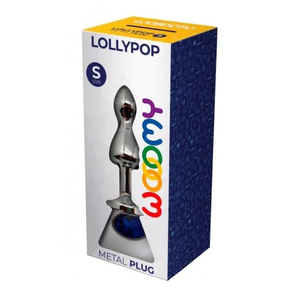 Серебристая анальная втулка Wooomy Lollypop Size S с синим кристаллом