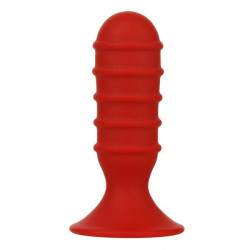 Красная ребристая пробочка из силикона MENZSTUFF RIBBED TORPEDO PLUG  - 10 см.