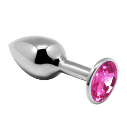 Серебристая анальная втулка Mini Metal Butt Plug Size M с розовым кристаллом