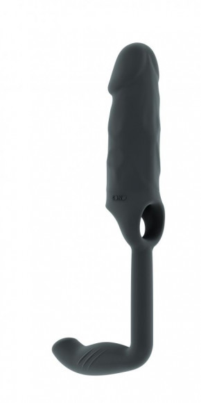 Серая насадка с анальной вставкой Stretchy Penis Exten and Plug  No.38