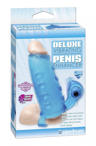 Голубая утолщающая насадка на пенис Deluxe Vibrating Penis Enhancer - 15 см. Голубая утолщающая насадка на пенис Deluxe Vibrating Penis Enhancer - 15 см.