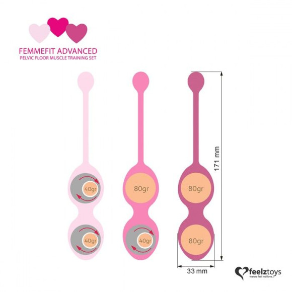 Набор из 3 розовых вагинальных шариков FemmeFit Advanced Pelvic Muscle Training Set Набор из 3 розовых вагинальных шариков FemmeFit Advanced Pelvic Muscle Training Set