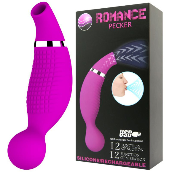 Двусторонний стимулятор Romance Pecker - с вибрацией и функцией всасывания Двусторонний стимулятор Romance Pecker - с вибрацией и функцией всасывания
