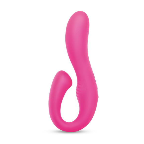Розовый вибромассажер с клиторальным отростком Harmony Vibe - 16,8 см.
