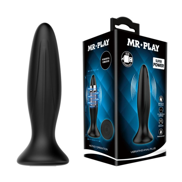 Черная анальная вибропробка Mr Play - 12,8 см. Черная анальная вибропробка Mr Play - 12,8 см.