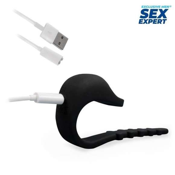 Черное эрекционное кольцо с электростимуляцией Sex Expert Черное эрекционное кольцо с электростимуляцией Sex Expert