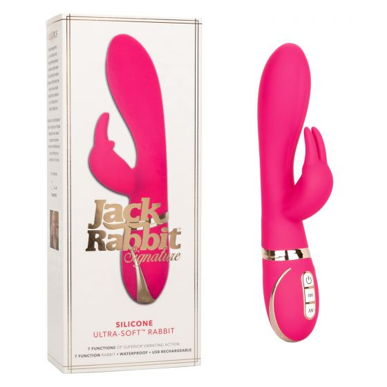 Розовый силиконовый вибратор с клиторальным отростком Signature Silicone Ultra-Soft Rabbit - 22,75 см. Розовый силиконовый вибратор с клиторальным отростком Signature Silicone Ultra-Soft Rabbit - 22,75 см.
