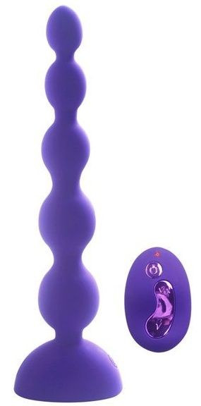 Фиолетовый анальный вибростимулятор Anal Beads L с пультом ДУ - 21,5 см. 