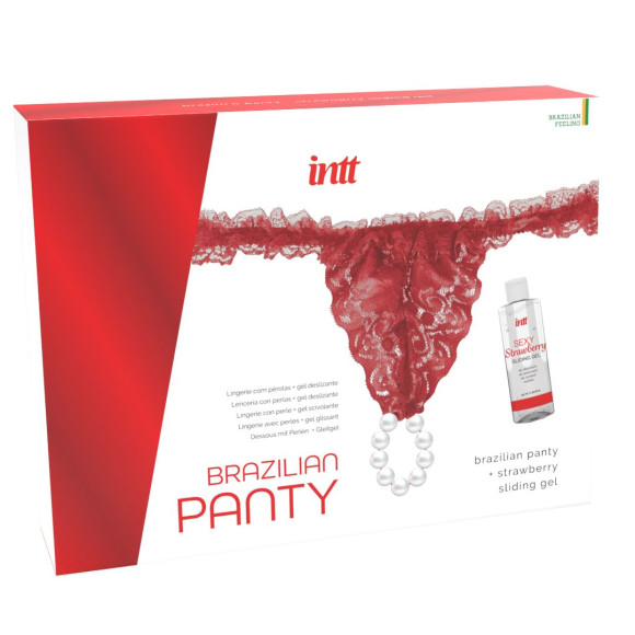 Красные трусики со стимулирующими бусинами и массажным гелем Sliding Gel Strawberry в комплекте Красные трусики со стимулирующими бусинами и массажным гелем Sliding Gel Strawberry в комплекте